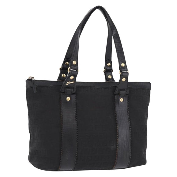 FENDI Zucchino Canvas Tote Bag Black Gold Auth ka5213