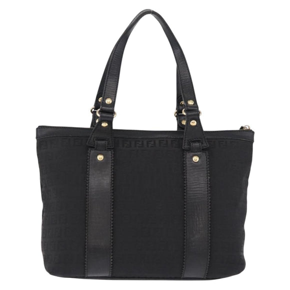 FENDI Zucchino Canvas Tote Bag Black Gold Auth ka5213