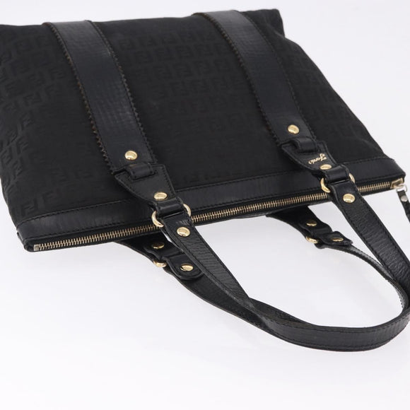 FENDI Zucchino Canvas Tote Bag Black Gold Auth ka5213