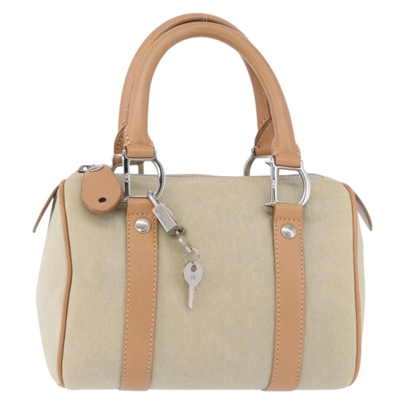 Christian Dior Hand Bag Canvas Beige Silver Auth ka5216A