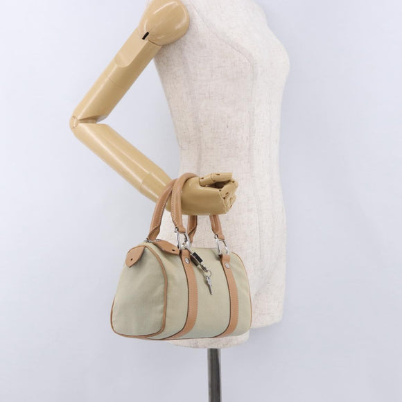 Christian Dior Hand Bag Canvas Beige Silver Auth ka5216A