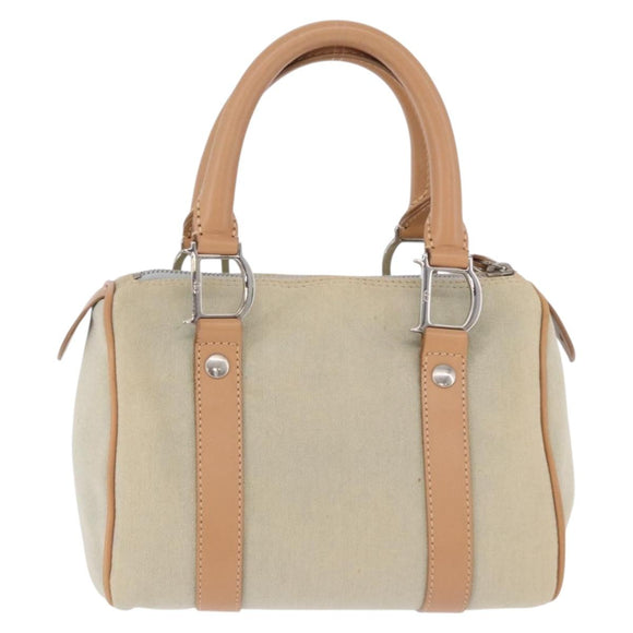 Christian Dior Hand Bag Canvas Beige Silver Auth ka5216A