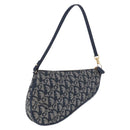 Christian Dior Trotter Canvas Saddle Pouch Navy Gold Auth ka5217-1