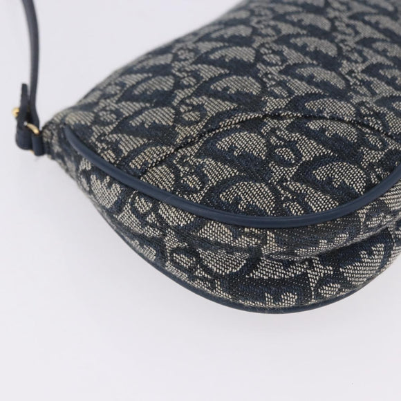 Christian Dior Trotter Canvas Saddle Pouch Navy Gold Auth ka5217