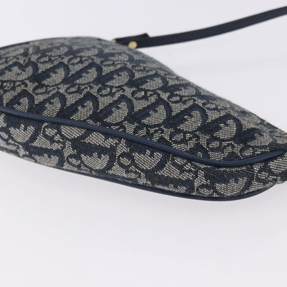 Christian Dior Trotter Canvas Saddle Pouch Navy Gold Auth ka5217