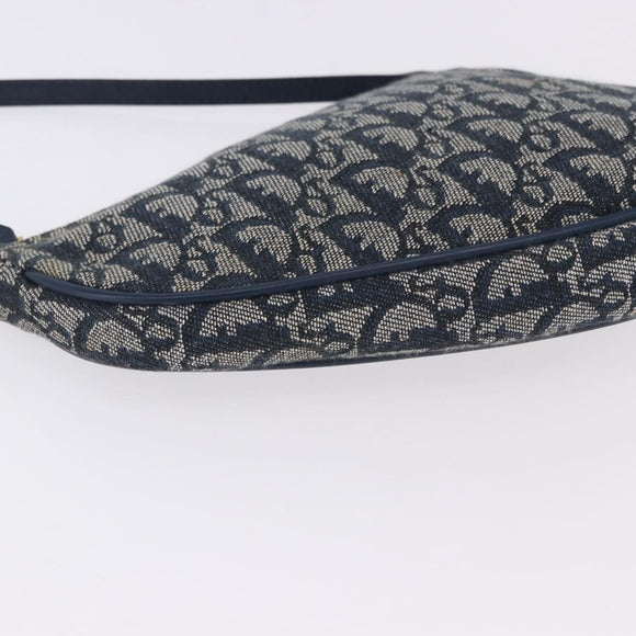 Christian Dior Trotter Canvas Saddle Pouch Navy Gold Auth ka5217