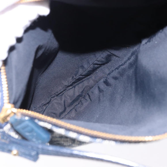Christian Dior Trotter Canvas Saddle Pouch Navy Gold Auth ka5217