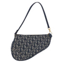 Christian Dior Trotter Canvas Saddle Pouch Navy Gold Auth ka5217-2