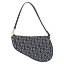 Christian Dior Trotter Canvas Saddle Pouch Navy Gold Auth ka5217-3