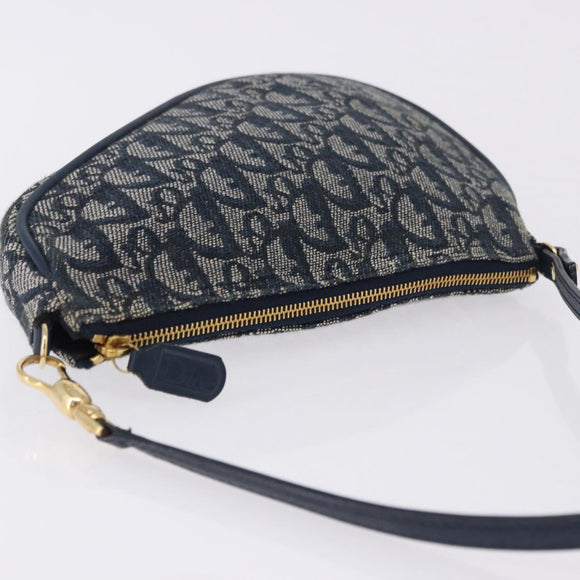 Christian Dior Trotter Canvas Saddle Pouch Navy Gold Auth ka5217