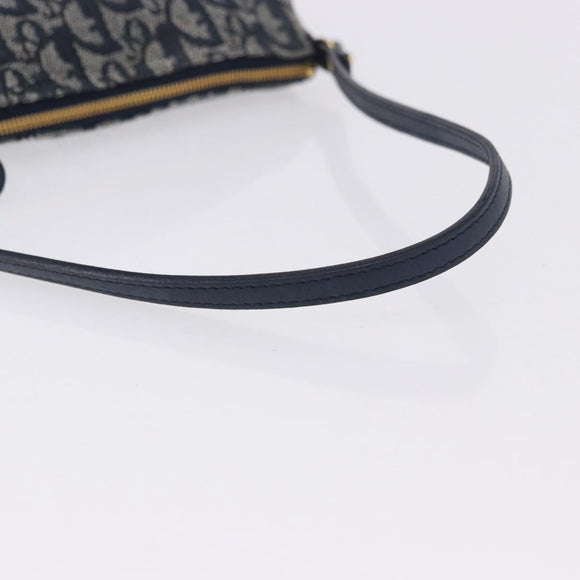 Christian Dior Trotter Canvas Saddle Pouch Navy Gold Auth ka5217