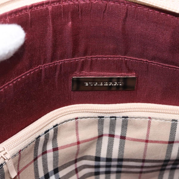 BURBERRY Hand Bag Leather Beige Silver Auth ka5220A