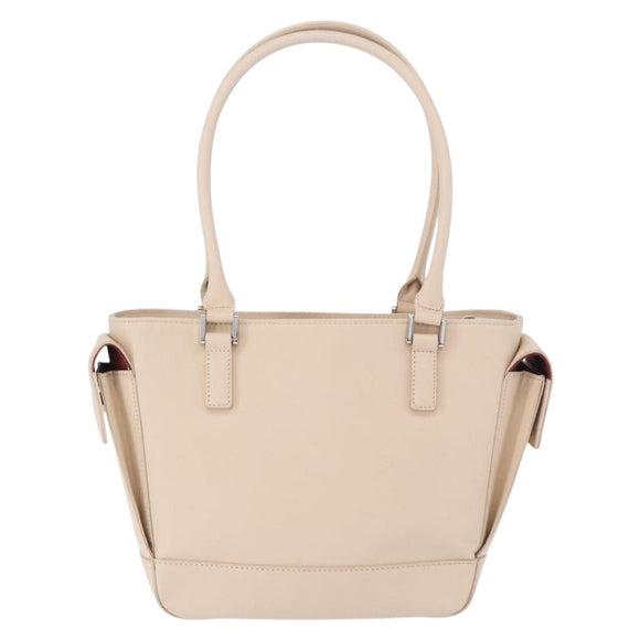BURBERRY Hand Bag Leather Beige Silver Auth ka5220A