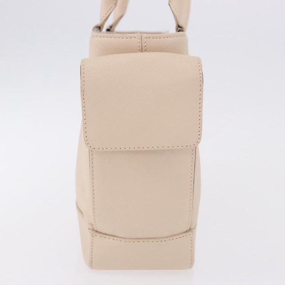 BURBERRY Hand Bag Leather Beige Silver Auth ka5220A