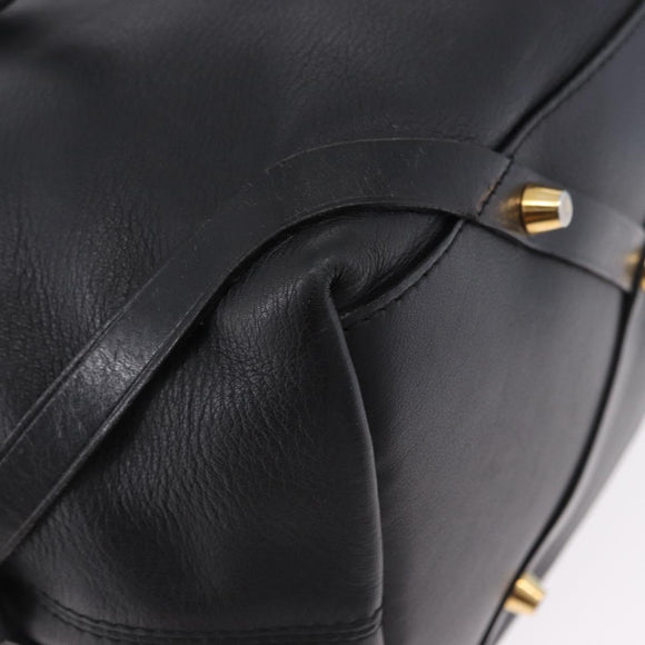 BURBERRY Hand Bag Leather Gold Black Auth ka5221