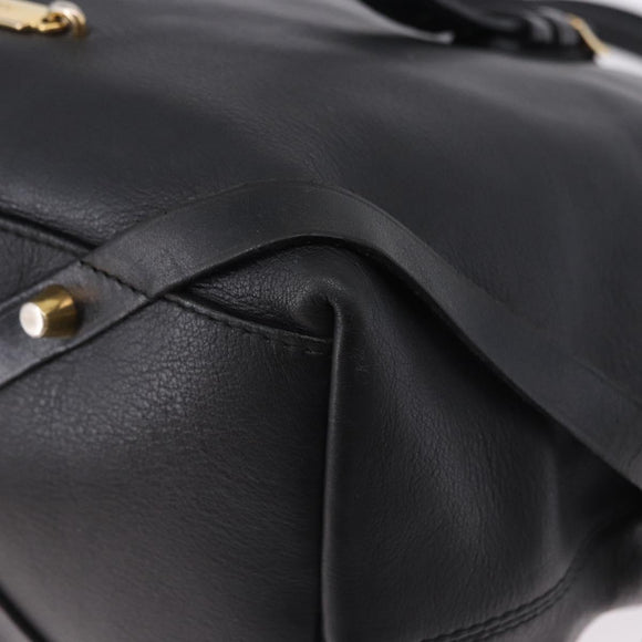 BURBERRY Hand Bag Leather Gold Black Auth ka5221