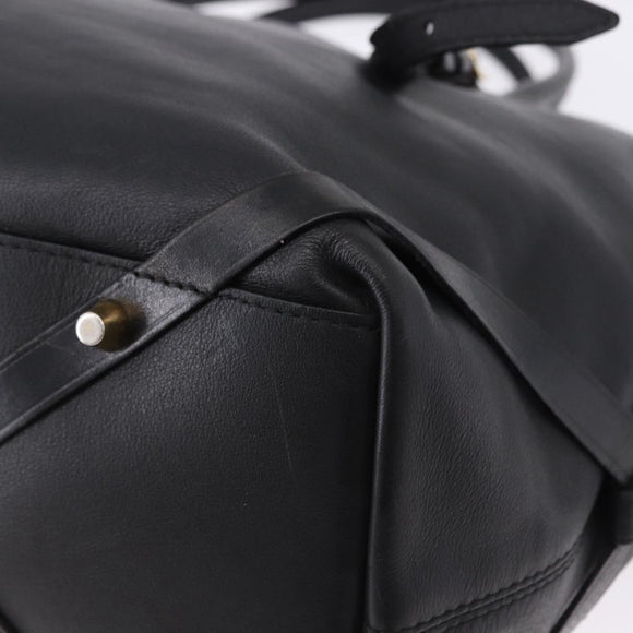 BURBERRY Hand Bag Leather Gold Black Auth ka5221