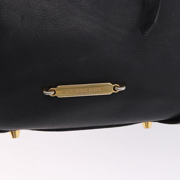 BURBERRY Hand Bag Leather Gold Black Auth ka5221