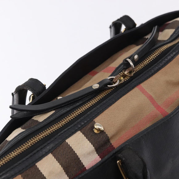 BURBERRY Hand Bag Leather Gold Black Auth ka5221