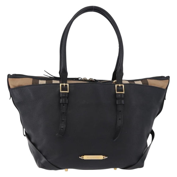 BURBERRY Hand Bag Leather Gold Black Auth ka5221