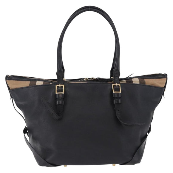 BURBERRY Hand Bag Leather Gold Black Auth ka5221