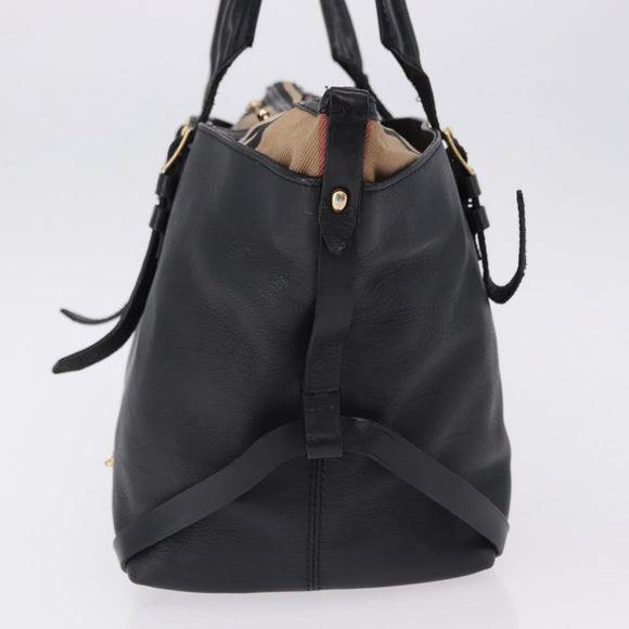 BURBERRY Hand Bag Leather Gold Black Auth ka5221