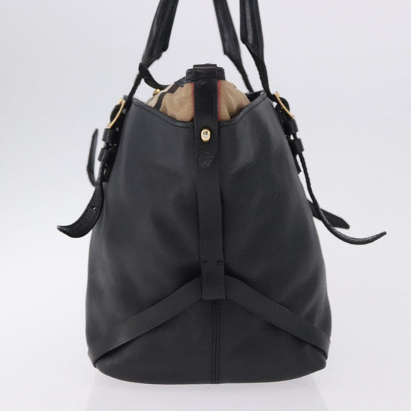 BURBERRY Hand Bag Leather Gold Black Auth ka5221