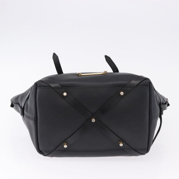BURBERRY Hand Bag Leather Gold Black Auth ka5221