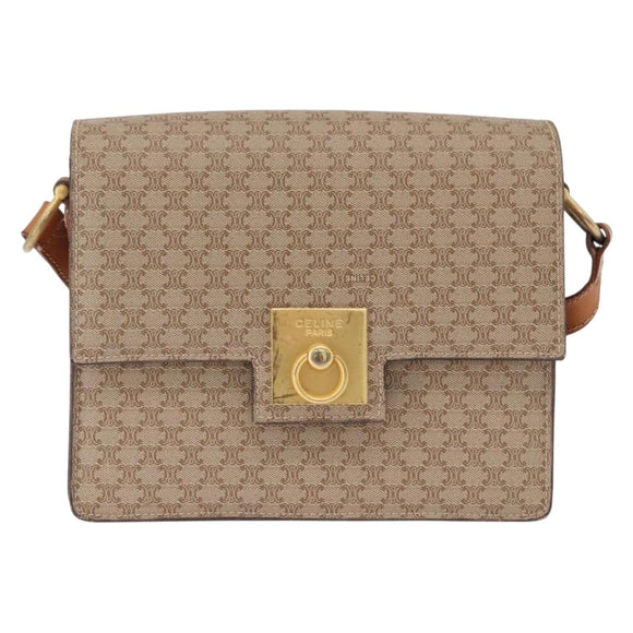 CELINE Macadam Canvas Shoulder Bag PVC Beige Gold Auth ka5222