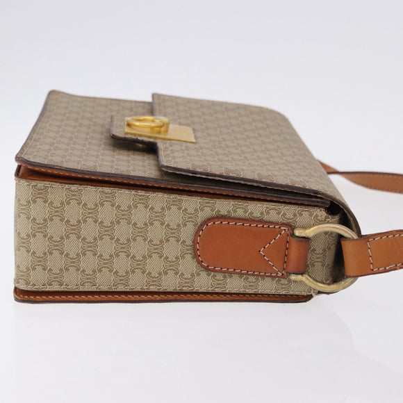 CELINE Macadam Canvas Shoulder Bag PVC Beige Gold Auth ka5222