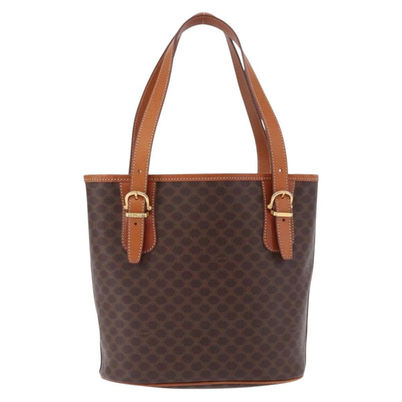 CELINE Macadam Canvas Shoulder Bag PVC Leather Brown Gold Auth ka5224A
