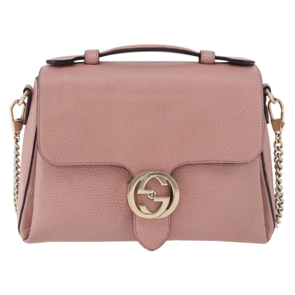 GUCCI Interlocking Hand Bag Leather 2way Outlet Pink Gold 510302 Auth ka5225