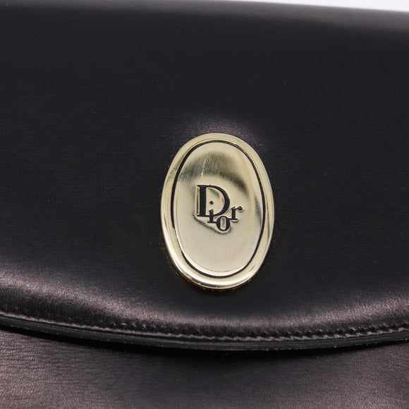 Christian Dior Hand Bag Leather Black Gold Auth ka5226