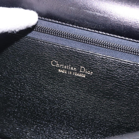 Christian Dior Hand Bag Leather Black Gold Auth ka5226