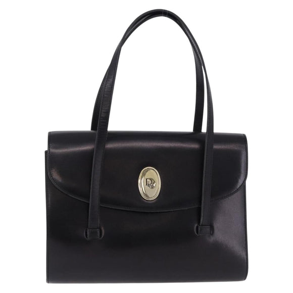 Christian Dior Hand Bag Leather Black Gold Auth ka5226