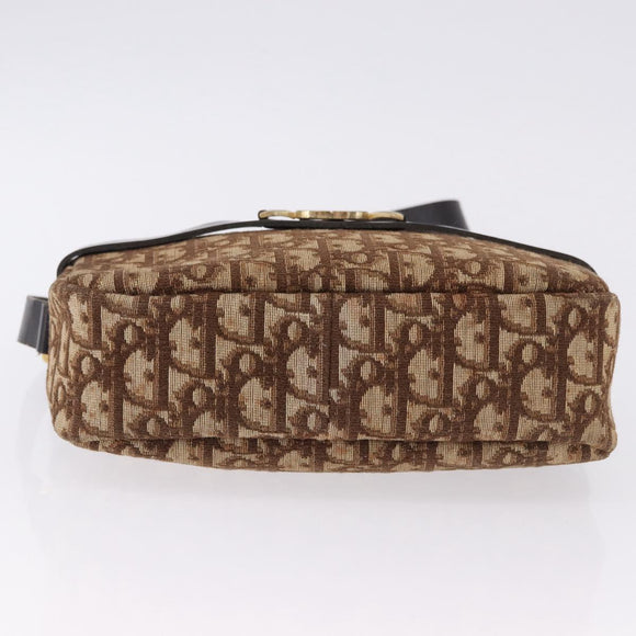 Christian Dior Trotter Canvas Shoulder Bag Beige Gold Auth ka5228