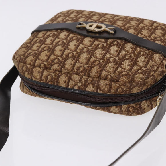 Christian Dior Trotter Canvas Shoulder Bag Beige Gold Auth ka5228