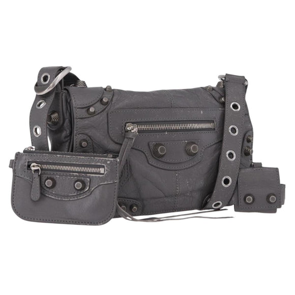 BALENCIAGA Le Cagole Shoulder Bag Leather 2way Gray Silver 719082 Auth ka5229A