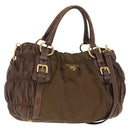 PRADA Hand Bag Nylon 2way Khaki Gold Auth ka523-1