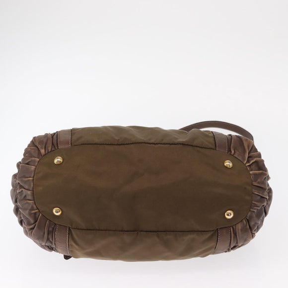 PRADA Hand Bag Nylon 2way Khaki Gold Auth ka523
