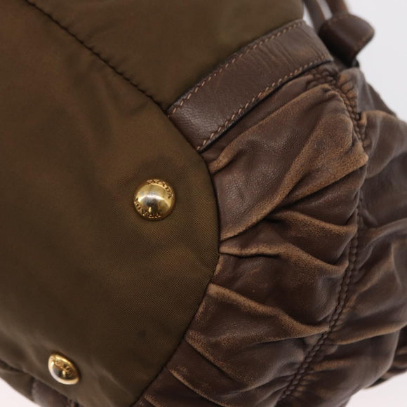 PRADA Hand Bag Nylon 2way Khaki Gold Auth ka523