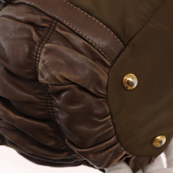 PRADA Hand Bag Nylon 2way Khaki Gold Auth ka523