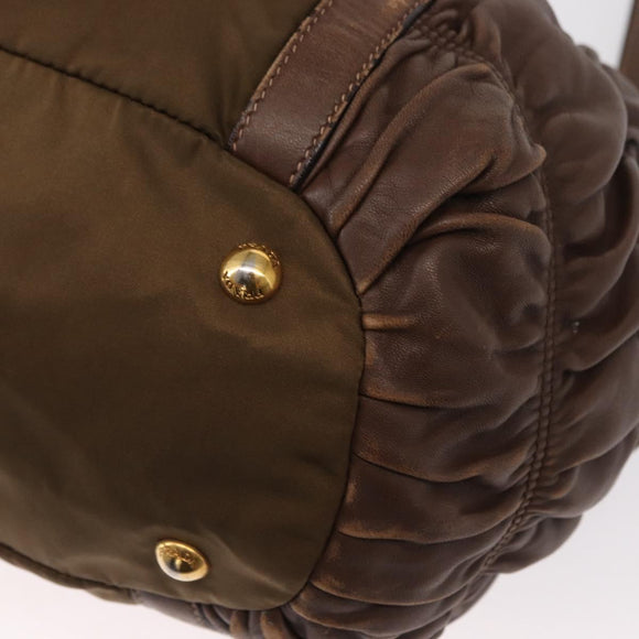PRADA Hand Bag Nylon 2way Khaki Gold Auth ka523