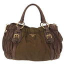 PRADA Hand Bag Nylon 2way Khaki Gold Auth ka523-2