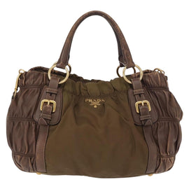 PRADA Hand Bag Nylon 2way Khaki Gold Auth ka523 - 0