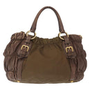 PRADA Hand Bag Nylon 2way Khaki Gold Auth ka523-3