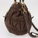 PRADA Hand Bag Nylon 2way Khaki Gold Auth ka523-5