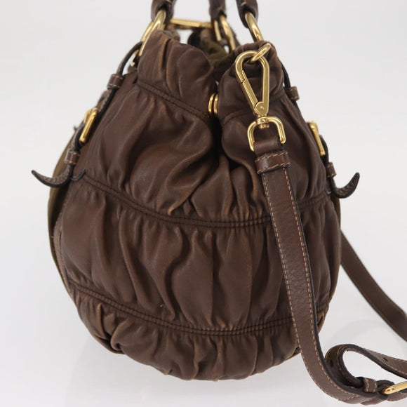 PRADA Hand Bag Nylon 2way Khaki Gold Auth ka523