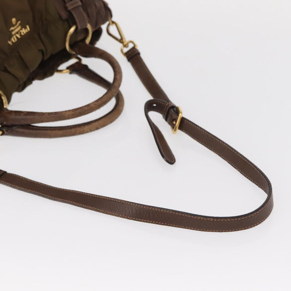 PRADA Hand Bag Nylon 2way Khaki Gold Auth ka523