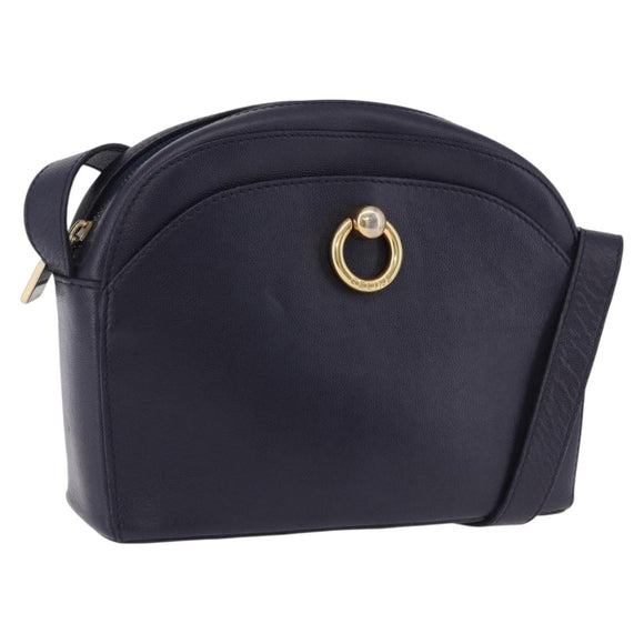 CELINE Shoulder Bag Leather Navy Gold Auth ka5240A